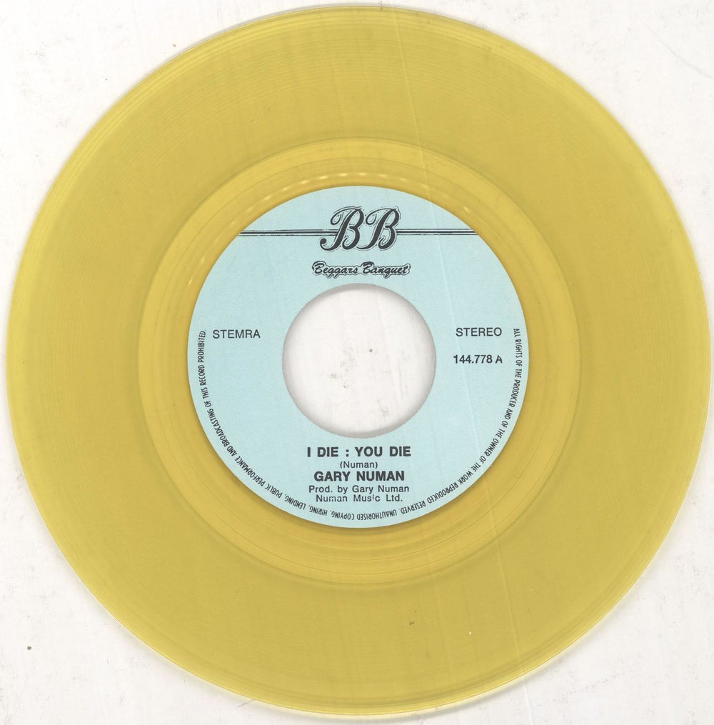 Gary Numan I Die You Die - Yellow Vinyl Dutch 7" vinyl single (7 inch record / 45) NUM07ID32806