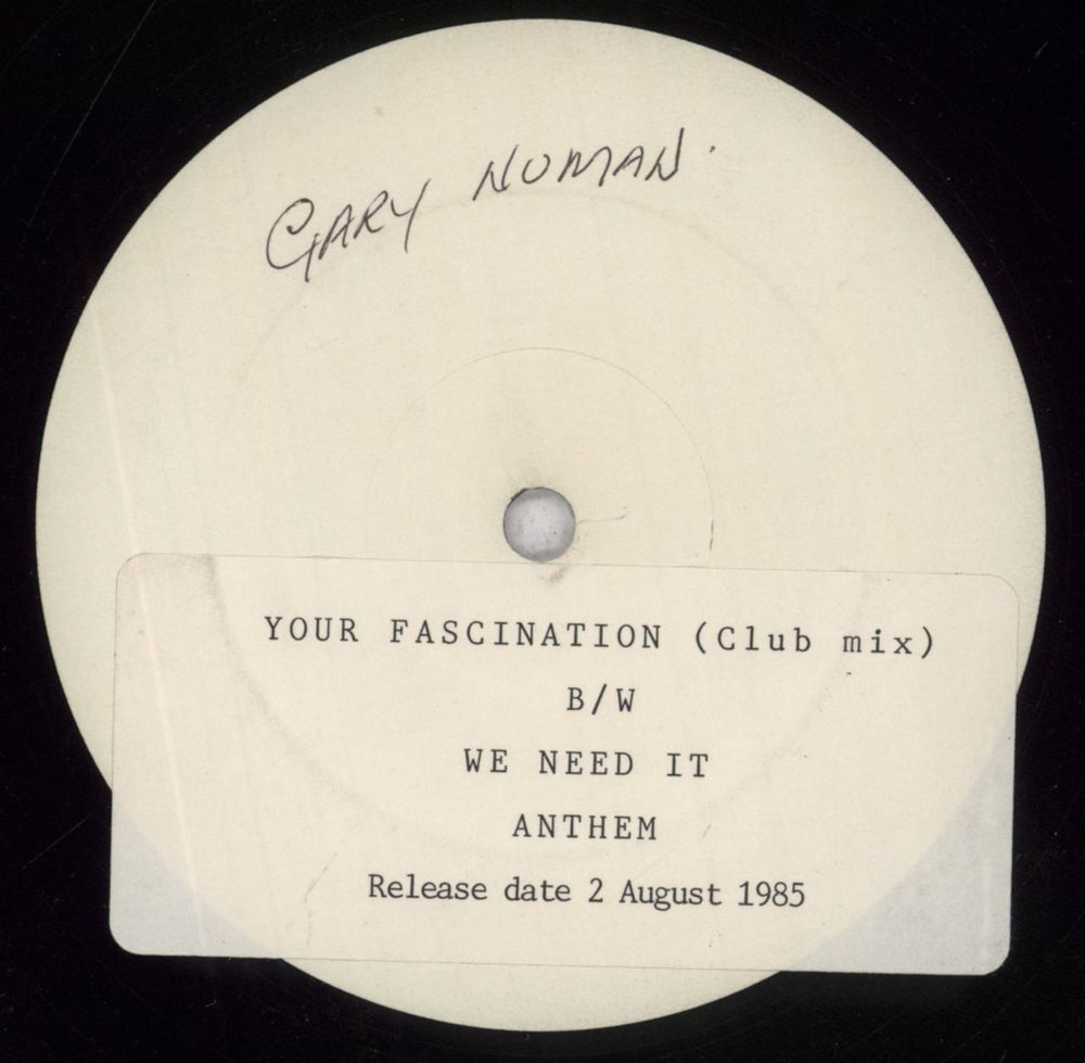 Gary Numan Your Fascination - White Label UK Promo 12" vinyl single (12 inch record / Maxi-single) NUM9