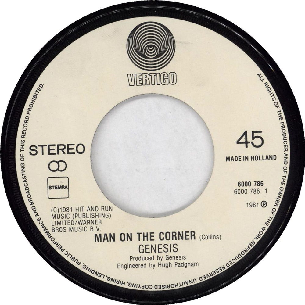 Genesis Man On The Corner Dutch 7" vinyl single (7 inch record / 45) GEN07MA77419