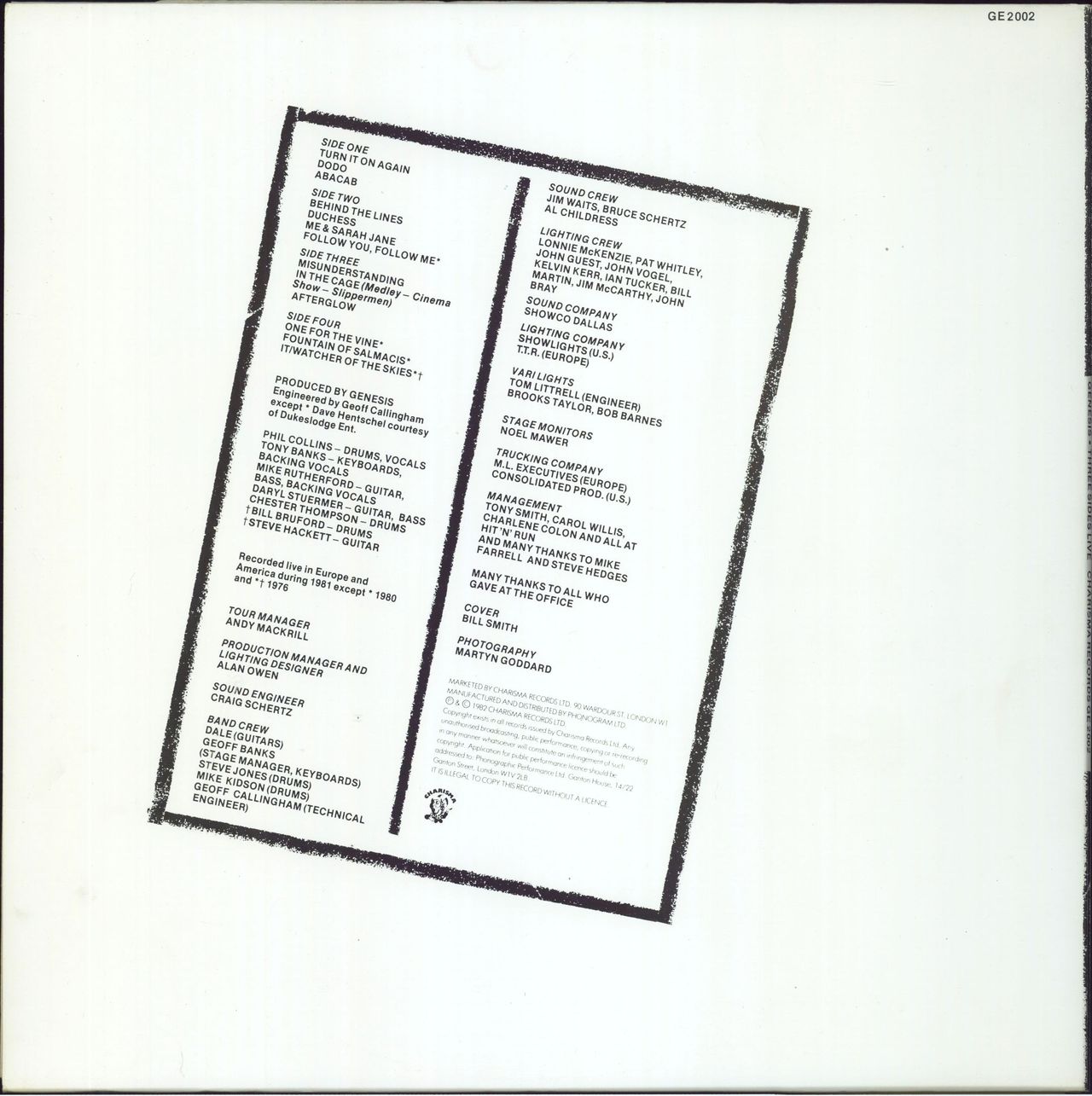 Genesis Three Sides Live UK 2-LP vinyl set — RareVinyl.com
