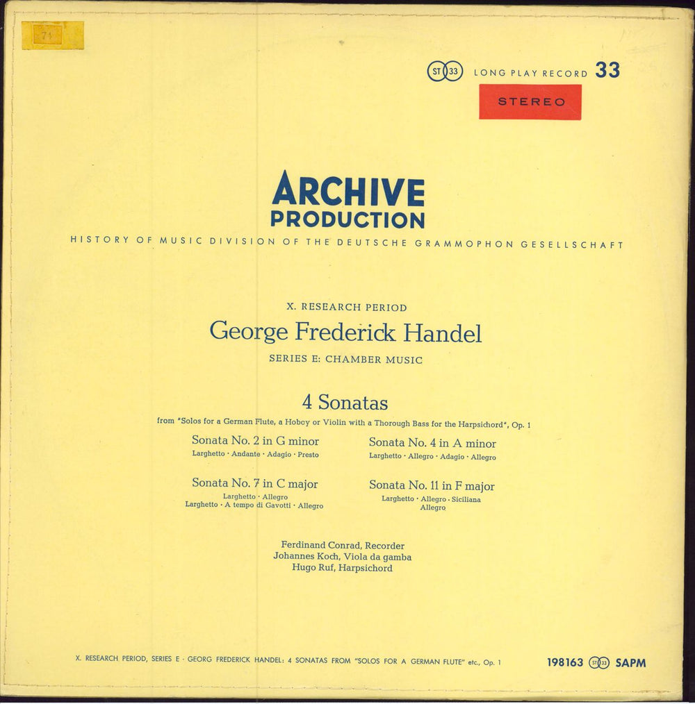 George Frideric Handel 4 Sonaten German vinyl LP album (LP record)