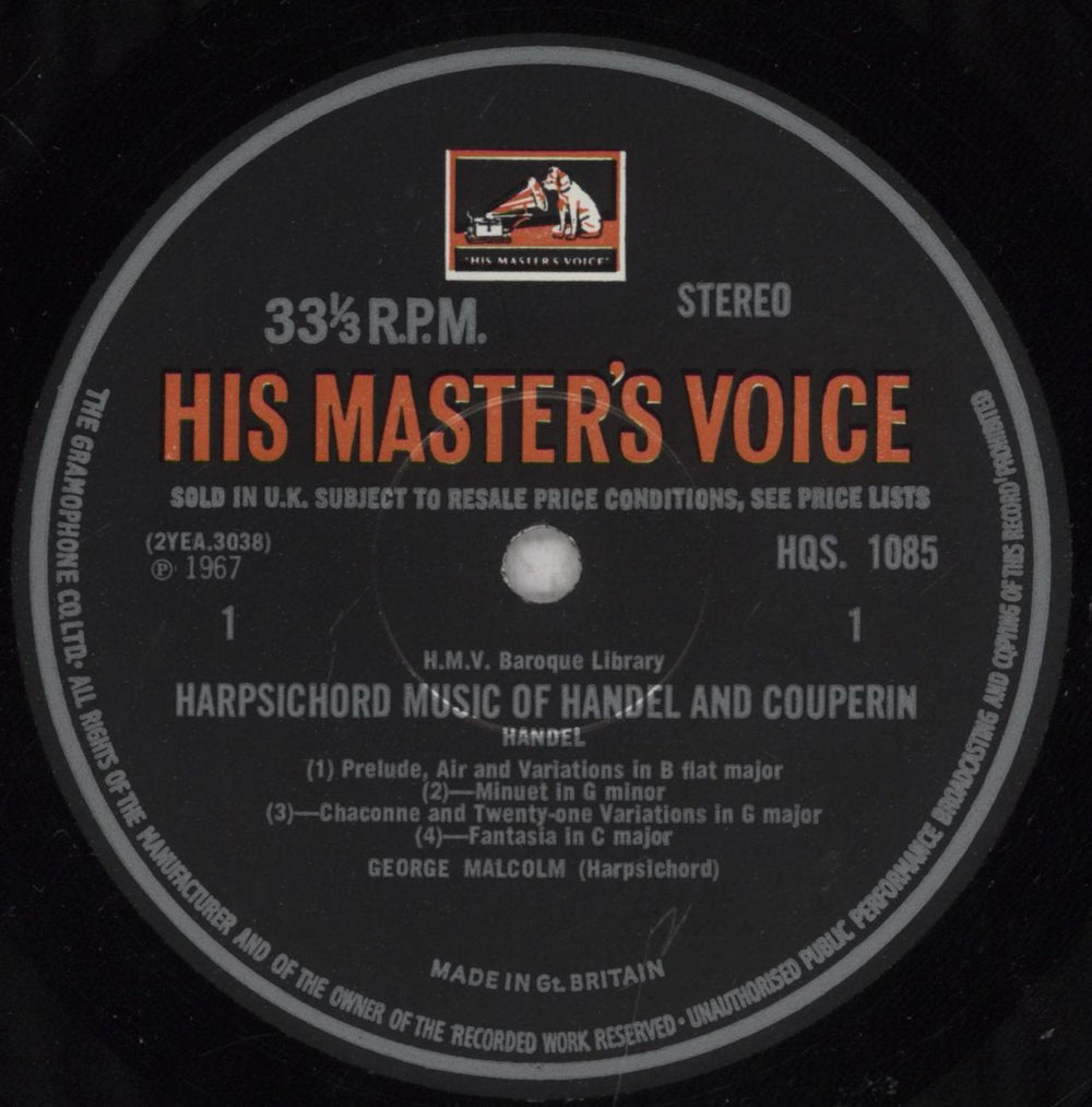 George Malcolm Plays Harpsichord Music of Handel And Couperin UK vinyl LP album (LP record) GV8LPPL847805