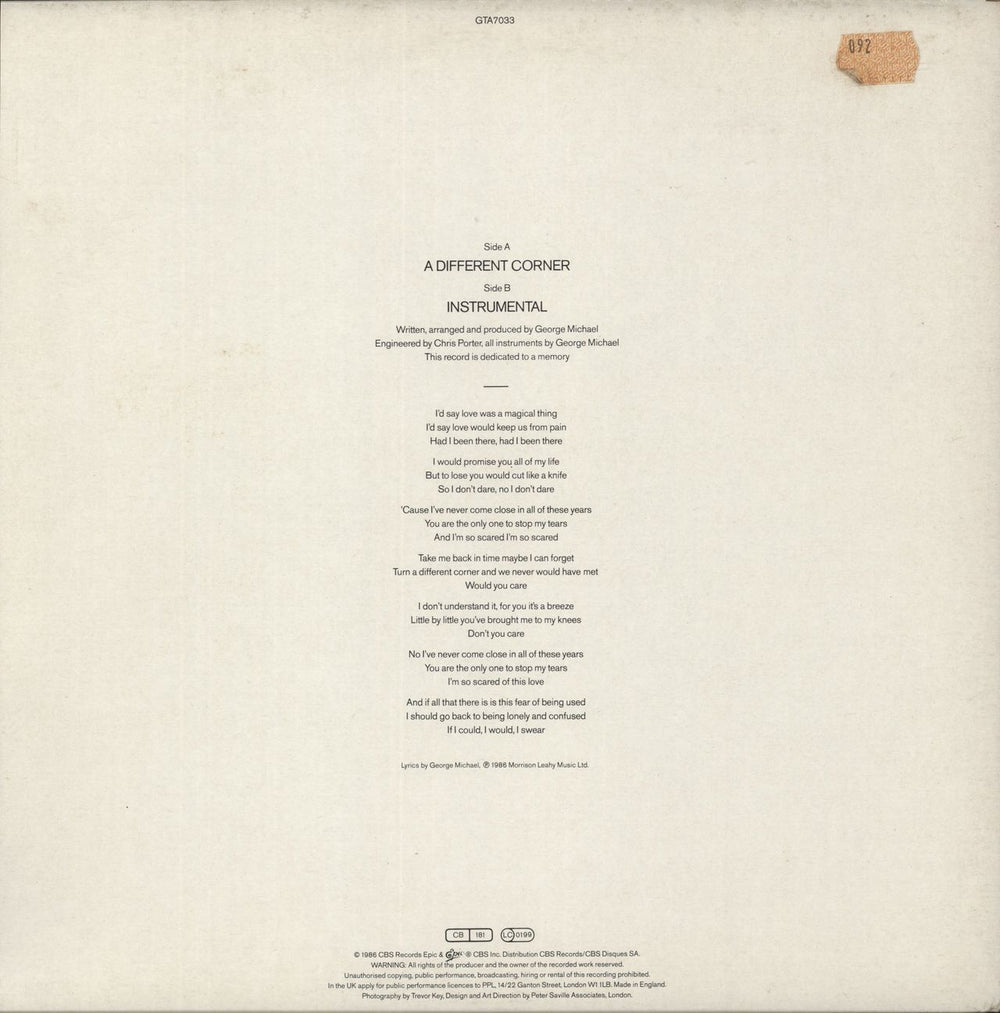 George Michael A Different Corner - Gatefold UK 12" vinyl single (12 inch record / Maxi-single)