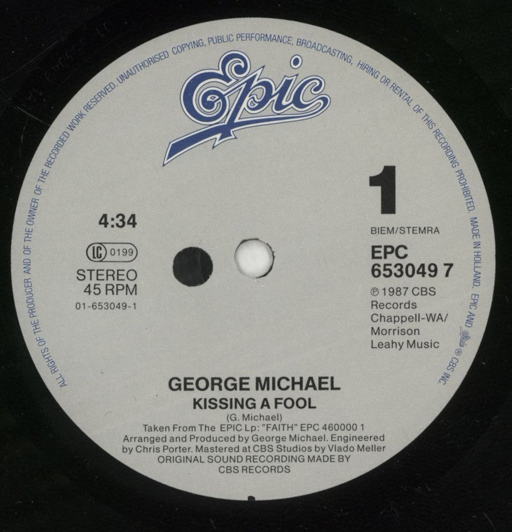 George Michael Kissing A Fool - Glossy sleeve UK 7" vinyl single (7 inch record / 45) GEO07KI103813