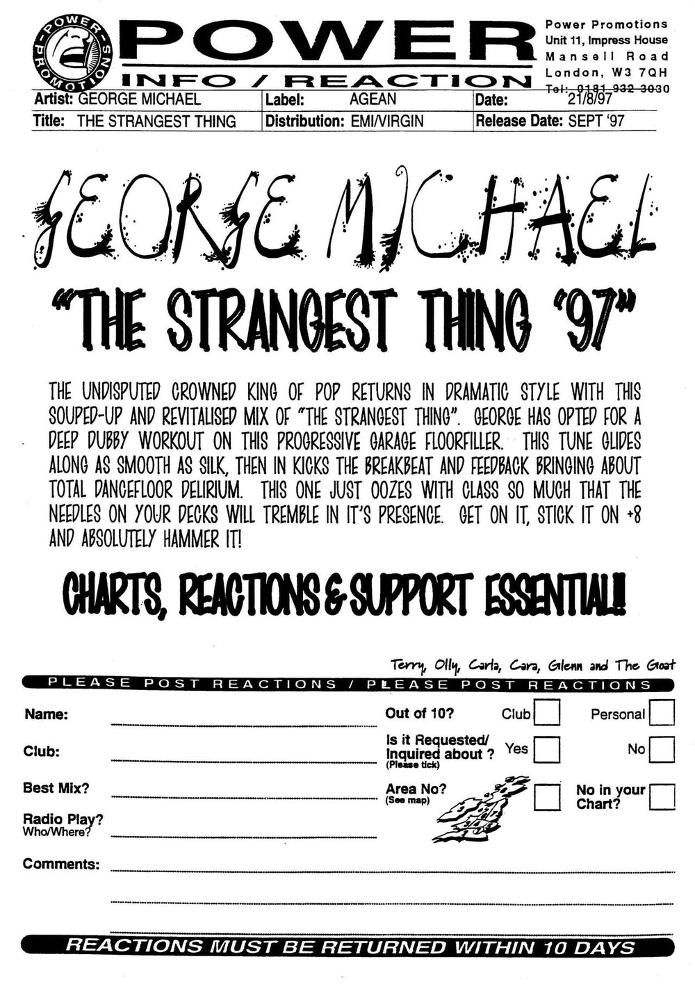 George Michael The Strangest Thing '97 + PR UK Promo 12" vinyl single (12 inch record / Maxi-single) GEO12TH93782