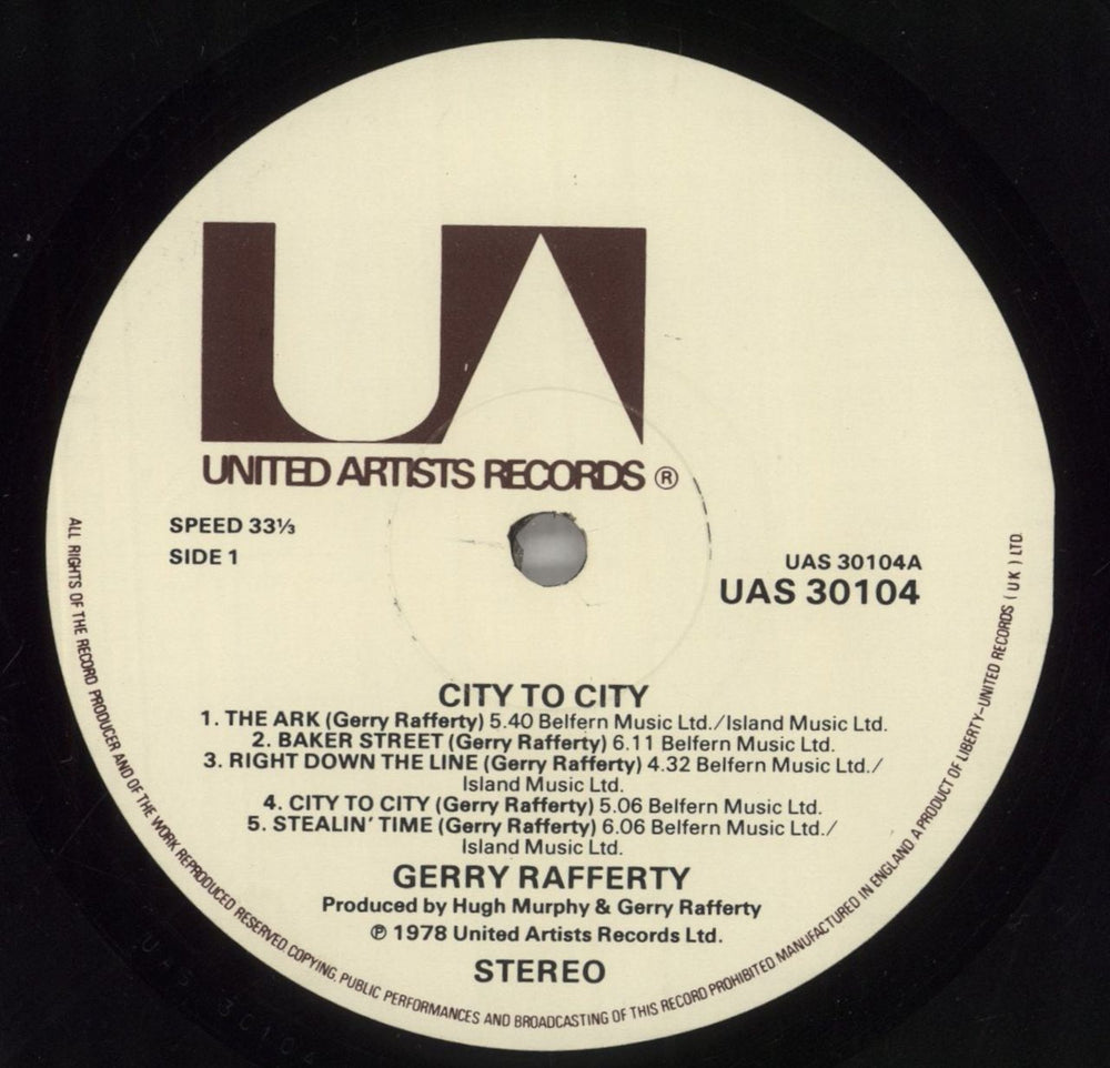 Gerry Rafferty City To City - EX - label variant UK vinyl LP album (LP record) GERLPCI737607