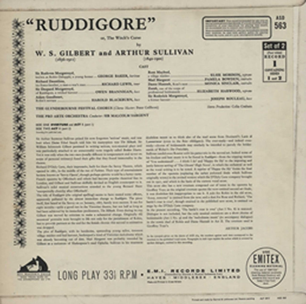 Gilbert & Sullivan Ruddigore - Parts 1 & 2 - 1st UK 2-LP vinyl record set (Double LP Album)