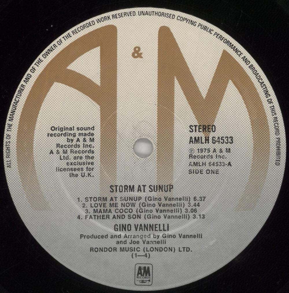 Gino Vannelli Storm At Sunup UK vinyl LP album (LP record) GINLPST809284