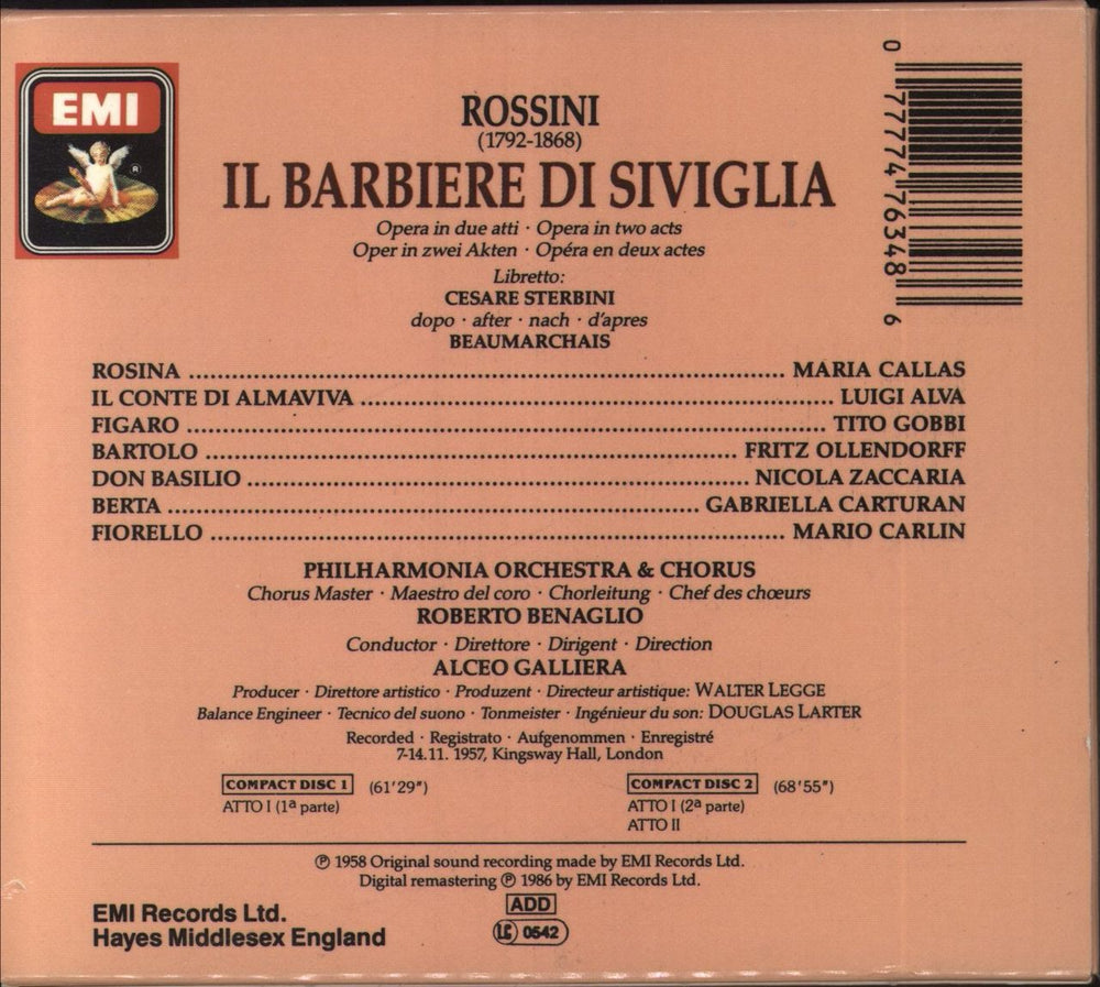 Gioacchino Rossini The Barber Of Seville German 2 CD album set (Double CD) 077774763486