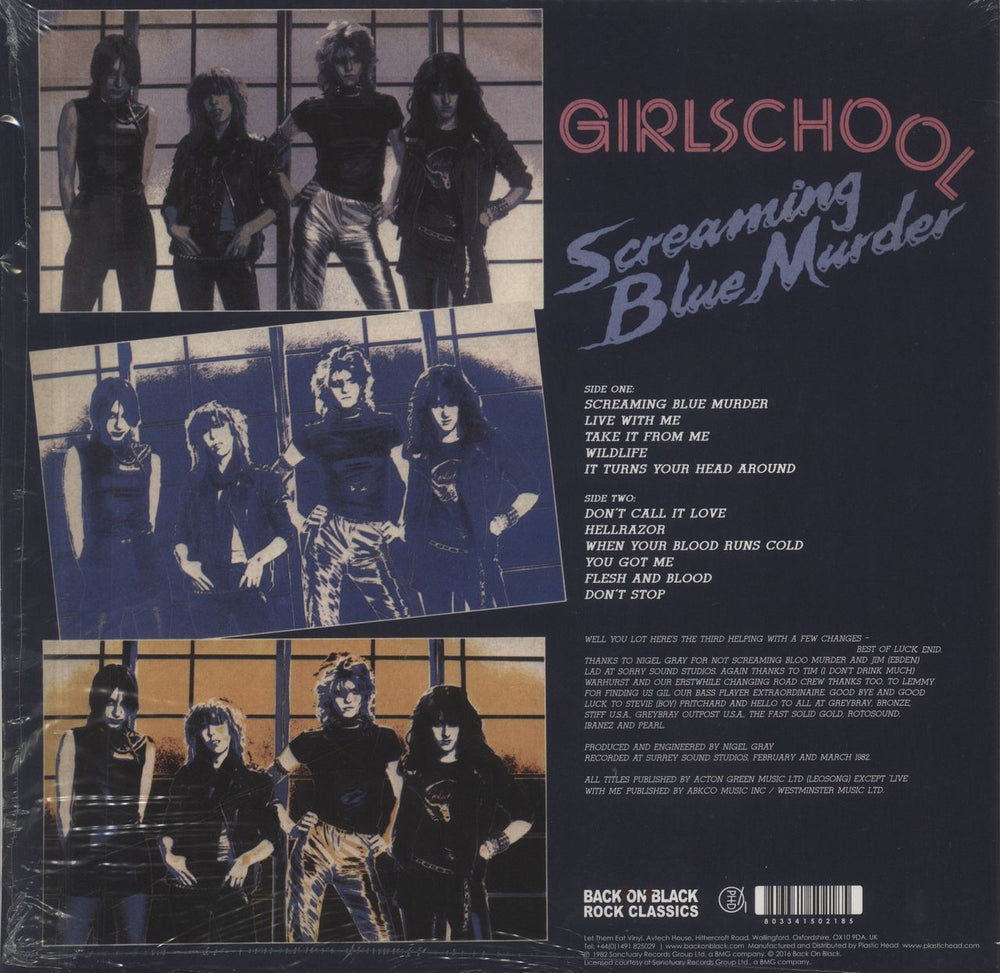 Girlschool Screaming Blue Murder - Blue Vinyl UK vinyl LP album (LP record)