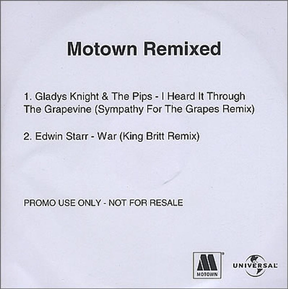 Gladys Knight & The Pips Motown Remixed UK CD-R acetate CD-R ACETATE