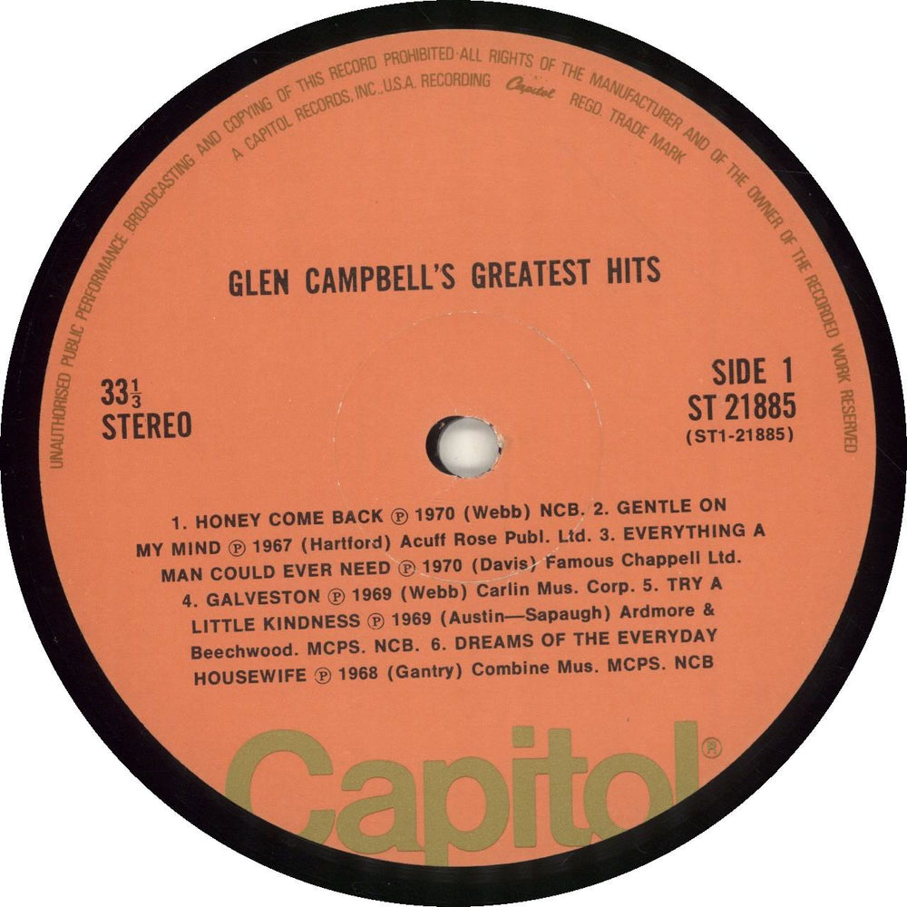 Glen Campbell Greatest Hits UK vinyl LP album (LP record)