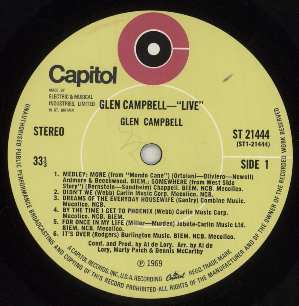 Glen Campbell Live UK vinyl LP album (LP record) GLCLPLI363449