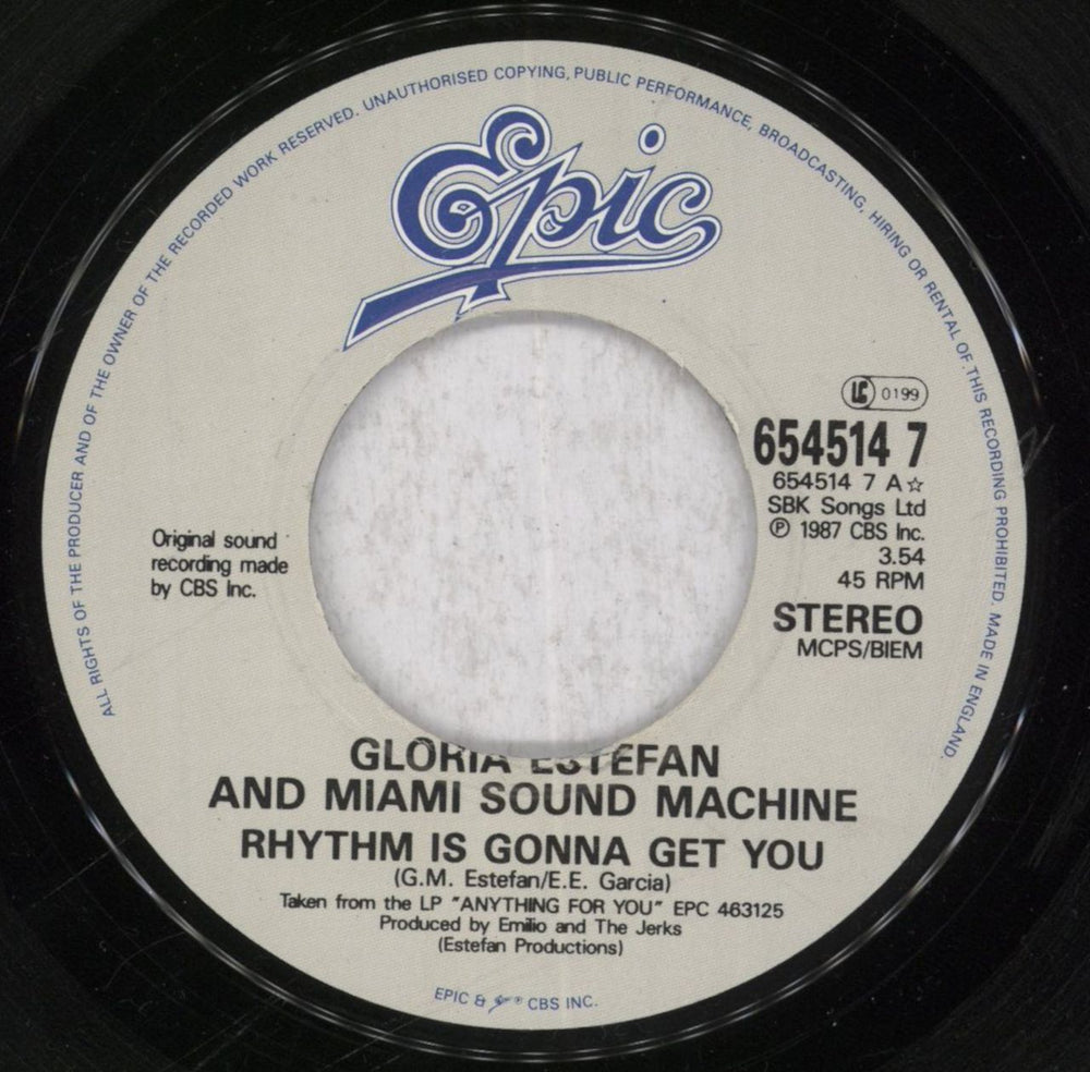 Gloria Estefan Rhythm Is Gonna Get You - Wide UK 7" vinyl single (7 inch record / 45) EST07RH841925