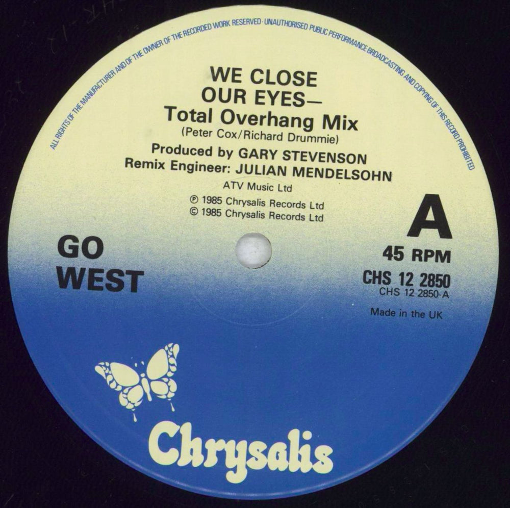 Go West We Close Our Eyes (Total Overhang Mix) shrink UK 12" vinyl single (12 inch record / Maxi-single) GOW12WE838794