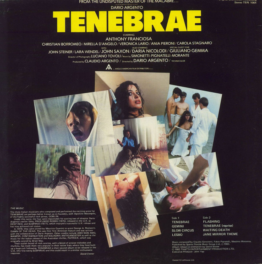 Goblin Tenebre UK vinyl LP album (LP record)