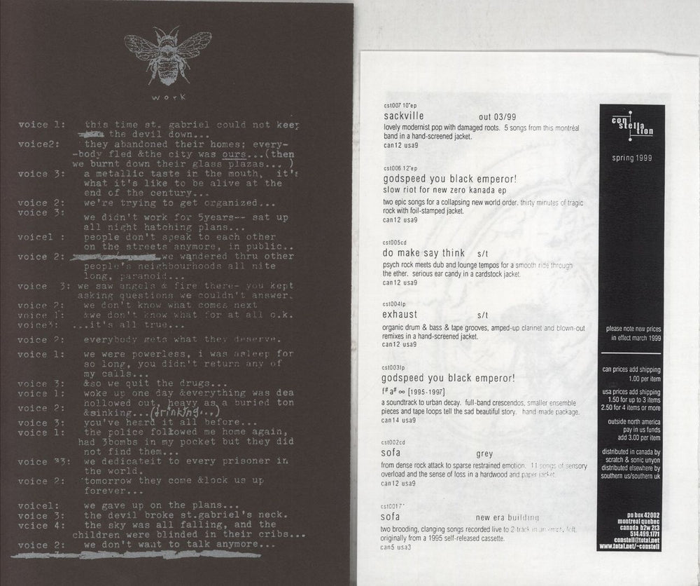 Godspeed You Black Emperor Slow Riot For New Zero Kanada EP + Brown Insert Canadian 12" vinyl single (12 inch record / Maxi-single)