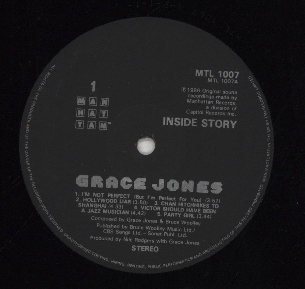 Grace Jones Inside Story UK vinyl LP album (LP record) GJOLPIN244734