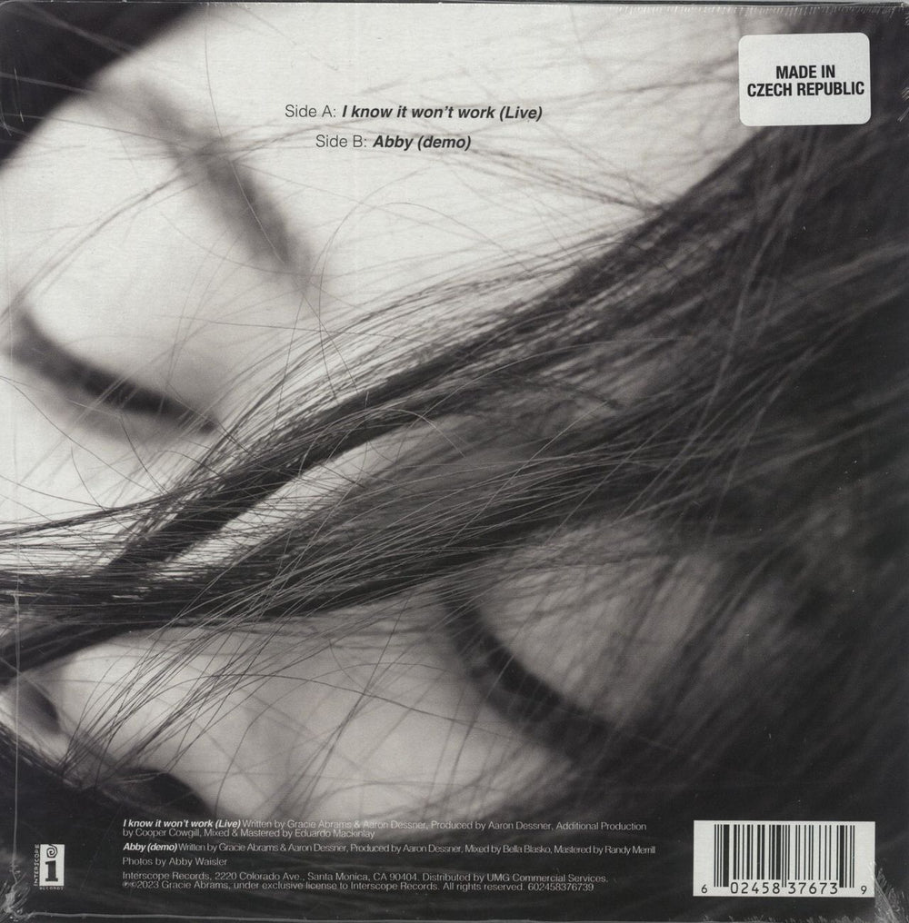 Gracie Abrams I Know It Won't Work (Live) / Abby (Demo) - Blue Transparent Vinyl - Sealed US 7" vinyl single (7 inch record / 45) 602458376739