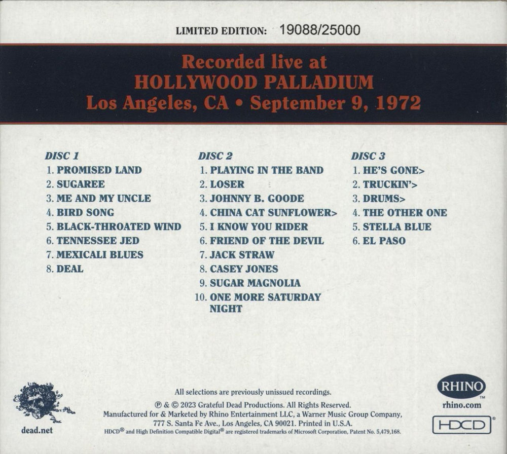 Grateful Dead Dave's Picks, Volume 46 (Hollywood Palladium, Los Angeles, CA 9/9/72) US 4-CD album set