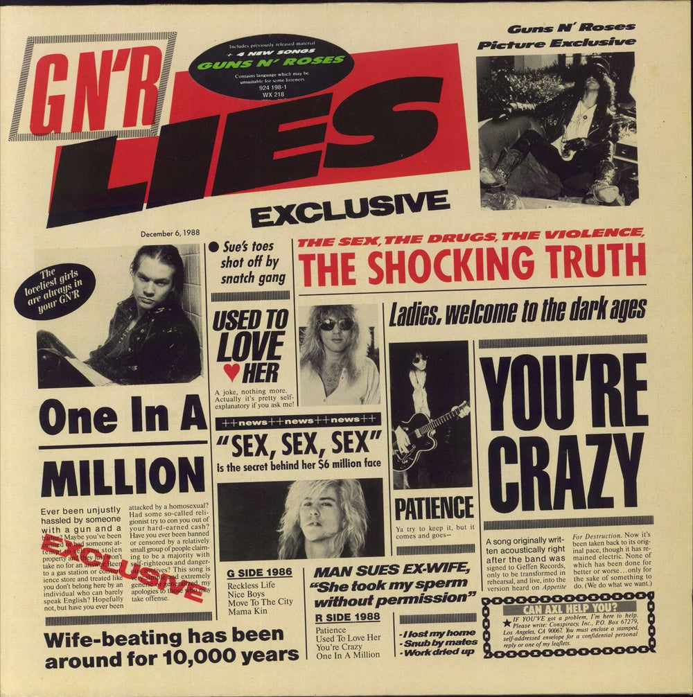 Guns N Roses GN'R Lies - 1st Uncensored Sleeve - Single Stickered - VG UK vinyl LP album (LP record) WX218