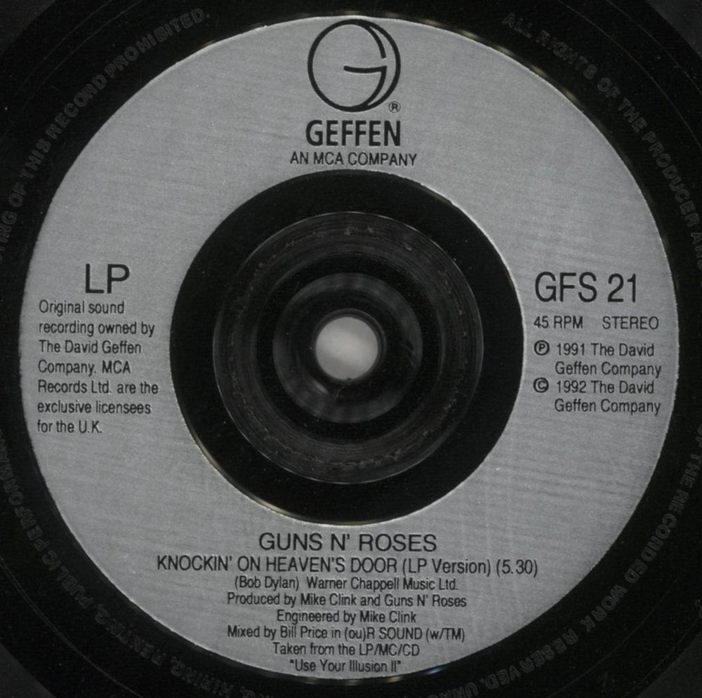 Guns N Roses Knockin' On Heaven's Door UK 7" vinyl single (7 inch record / 45) GNR07KN851965