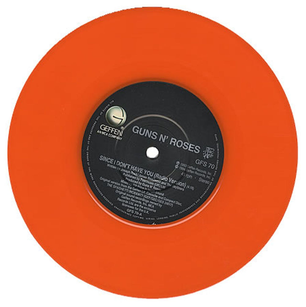 Guns N Roses Since I Don't Have You - Orange Vinyl UK 7" vinyl single (7 inch record / 45) GNR07SI29105