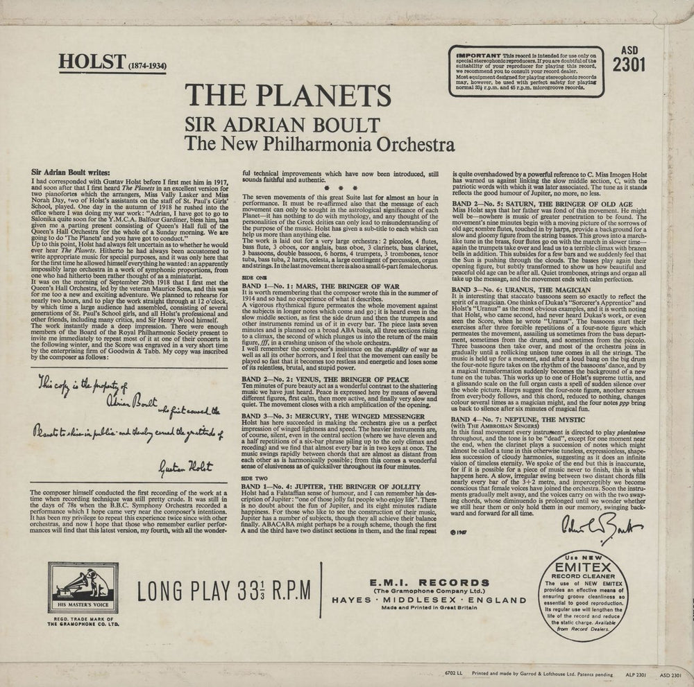 Gustav Holst The Planets - 2nd UK vinyl LP album (LP record)