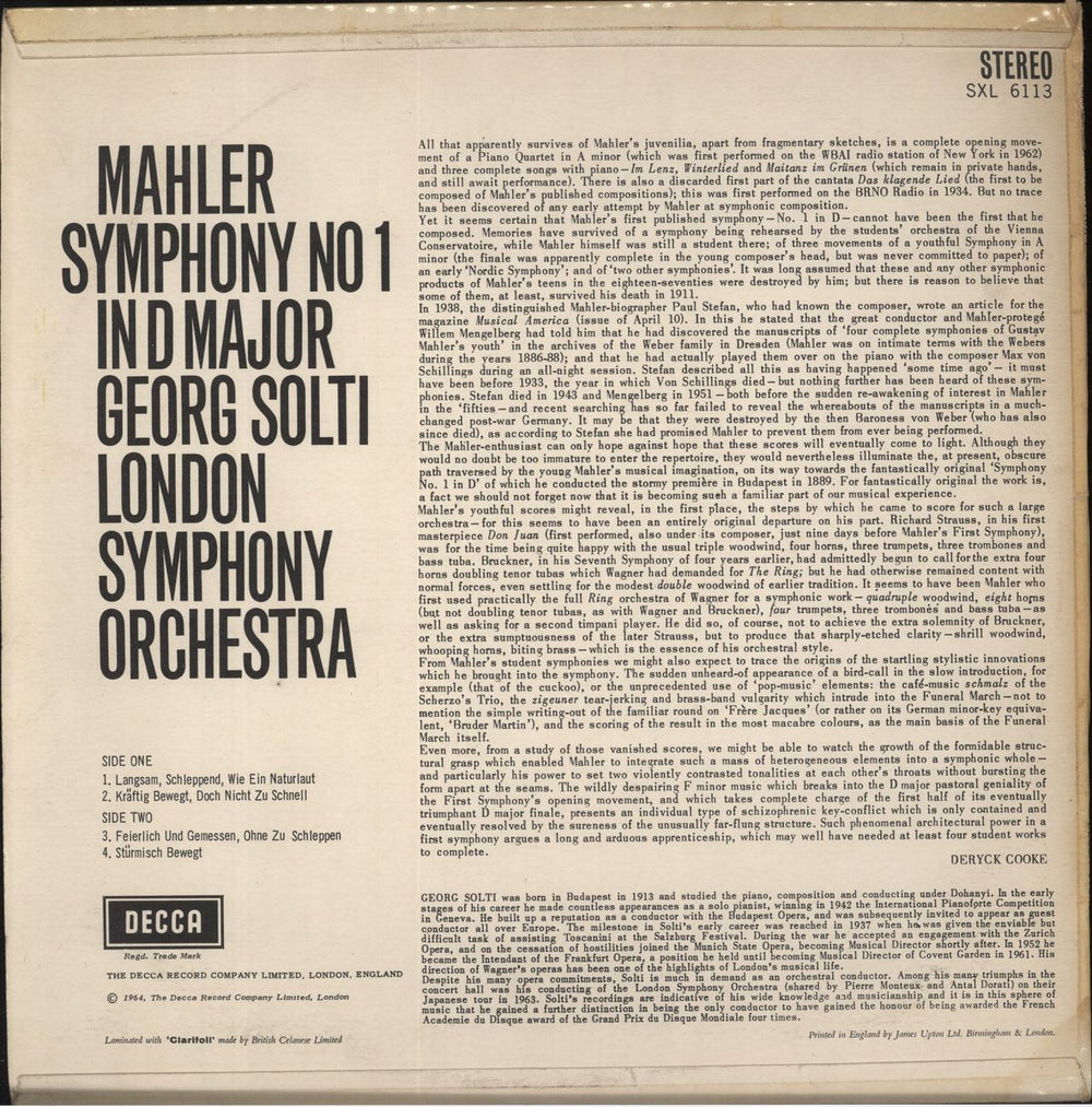 Gustav Mahler Symphony No. 1 - 1st UK vinyl LP album (LP record)