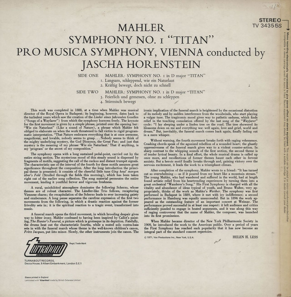 Gustav Mahler Symphony No. 1 "Titan" UK vinyl LP album (LP record)