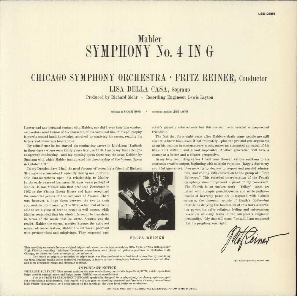 Gustav Mahler Symphony No. 4 US vinyl LP album (LP record)