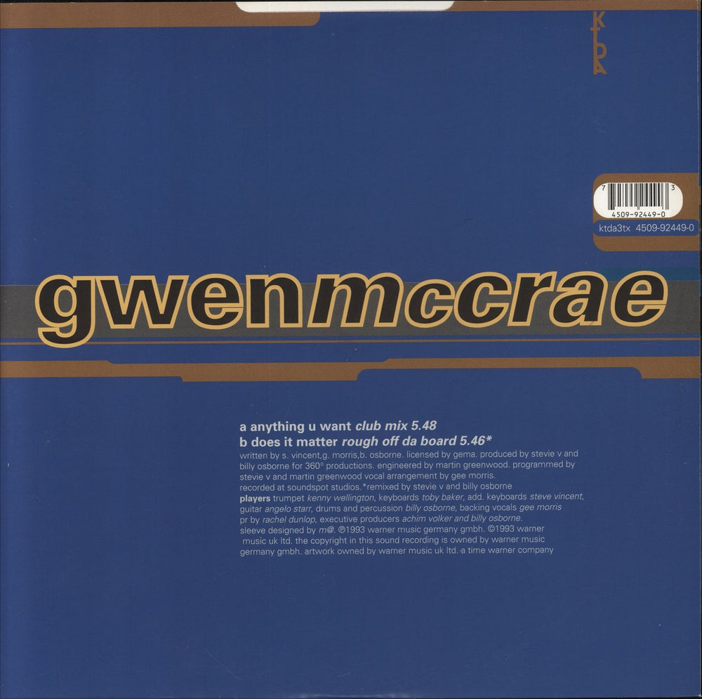 Gwen McCrae Anything U Want - Remixes UK 12" vinyl single (12 inch record / Maxi-single) 745099244903