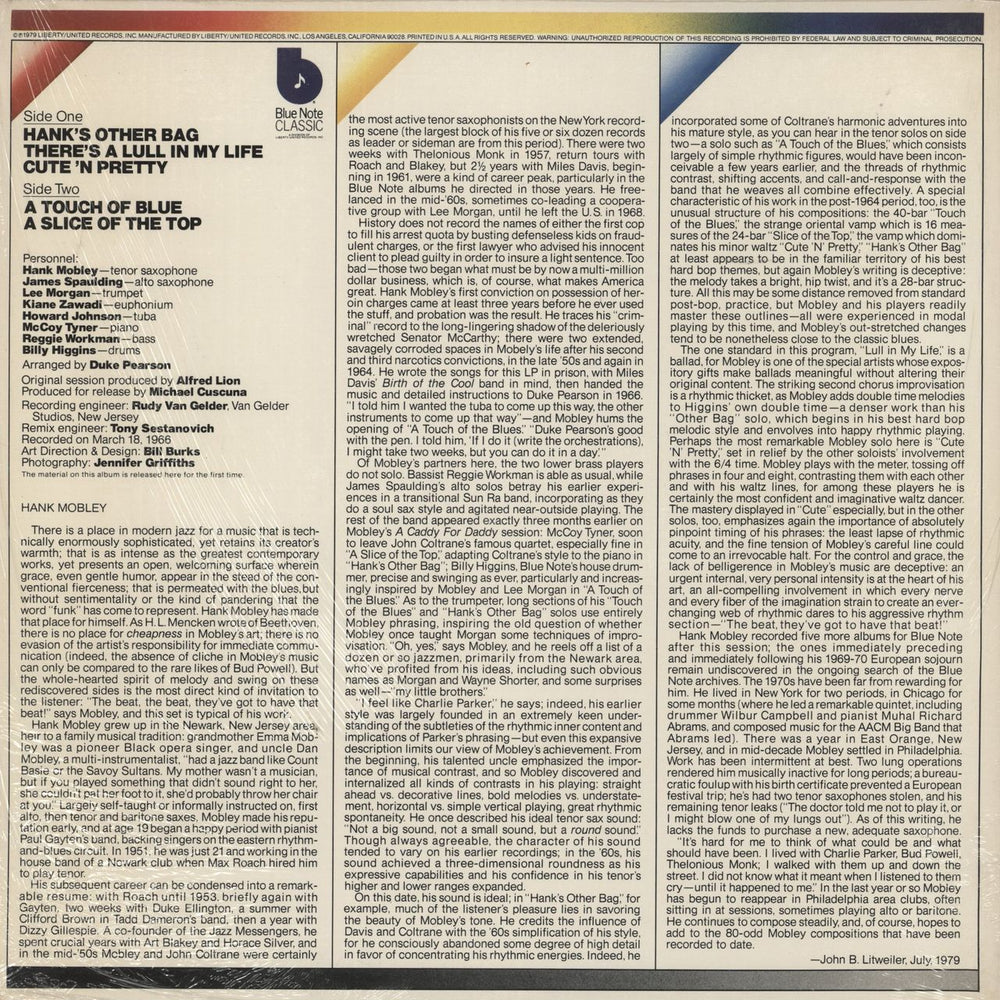 Hank Mobley A Slice Of The Top - Shrink US vinyl LP album (LP record)