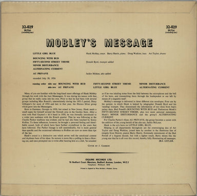 Hank Mobley Mobley's Message UK vinyl LP album (LP record) HMOLPMO649217