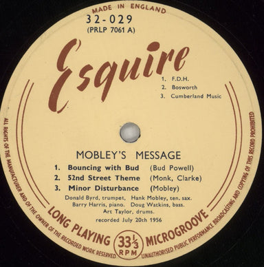 Hank Mobley Mobley's Message UK vinyl LP album (LP record) HMOLPMO649217