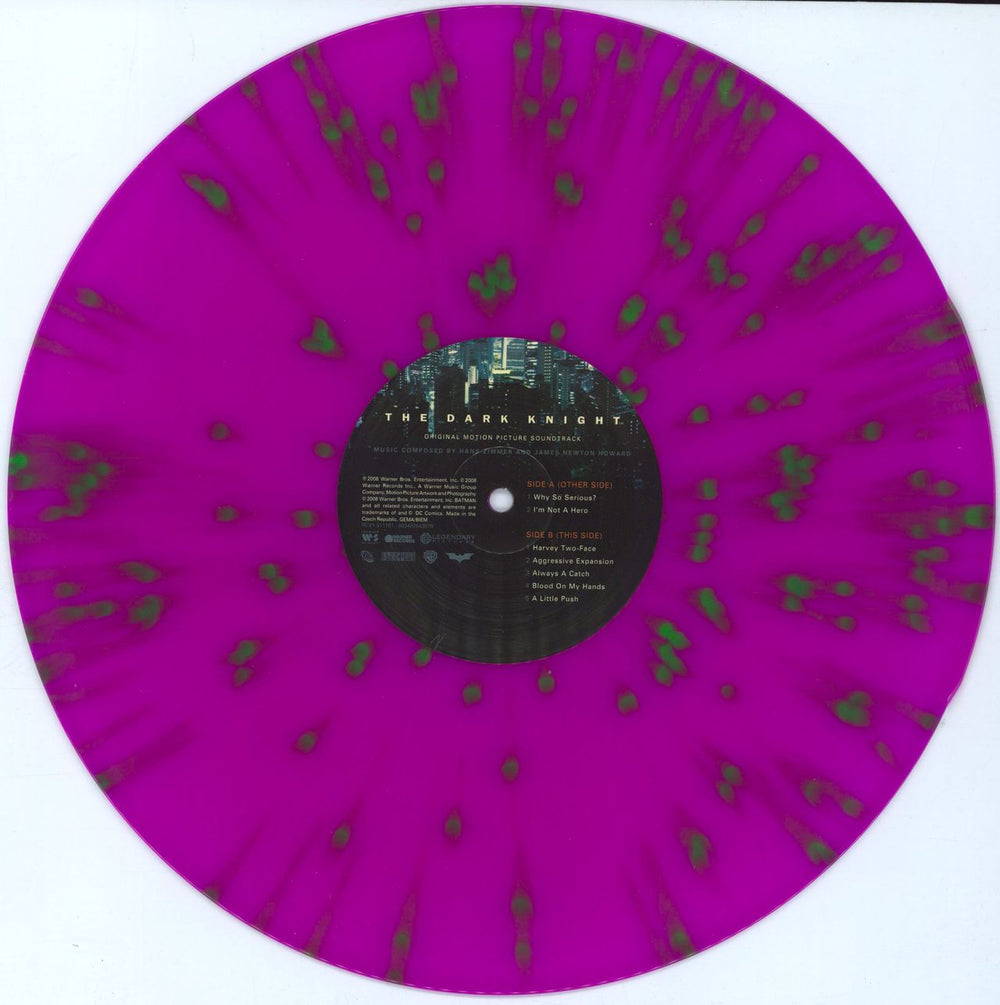 Hans Zimmer The Dark Knight (Original Motion Picture Soundtrack) - Neon Green & Violet Splattered Vinyl UK 2-LP vinyl record set (Double LP Album) HZA2LTH792876