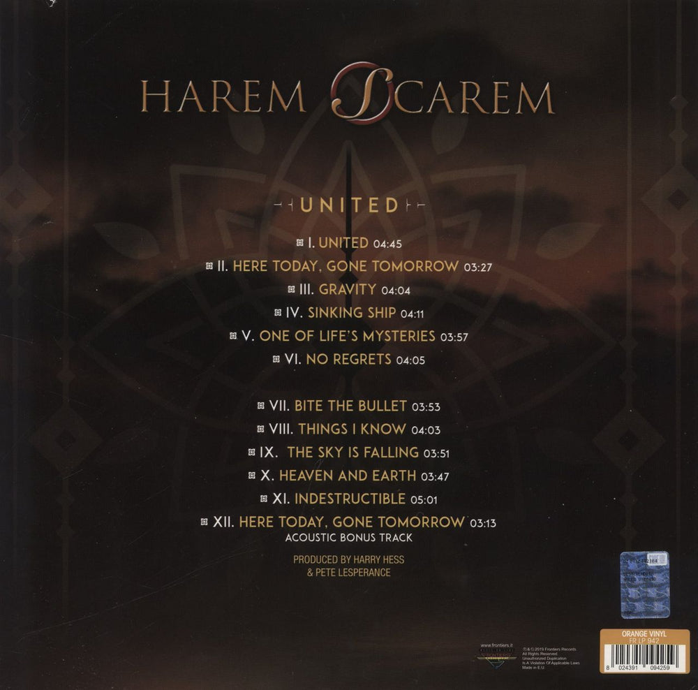 Harem Scarem United - Orange Vinyl UK vinyl LP album (LP record) 8024391094259