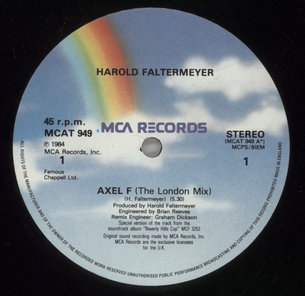 Harold Faltermeyer Axel F (The London Mix) UK 12" vinyl single (12 inch record / Maxi-single) HFL12AX145323