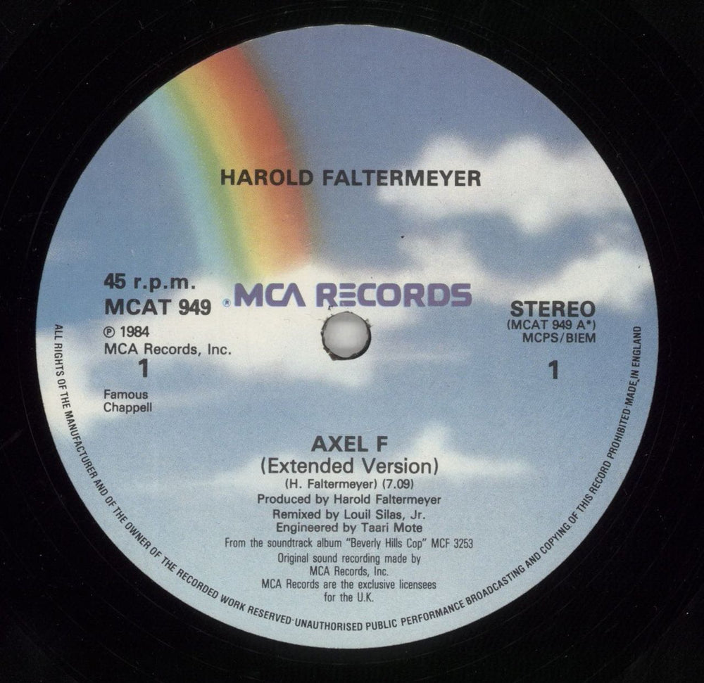 Harold Faltermeyer Axel F UK 12" vinyl single (12 inch record / Maxi-single) HFL12AX648714
