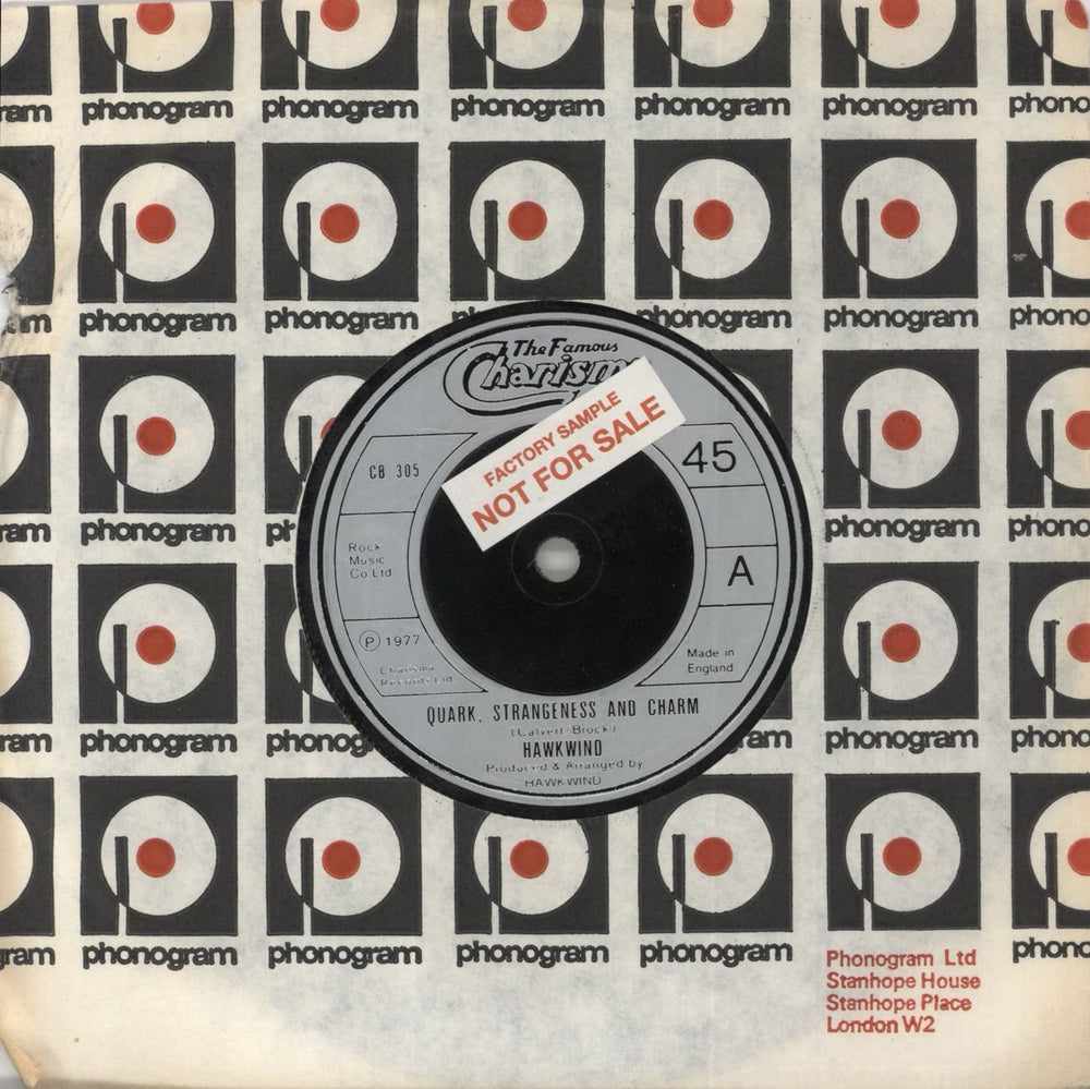 Hawkwind Quark, Strangeness And Charm - Factory Sample Sticker UK Promo 7" vinyl single (7 inch record / 45) CB305