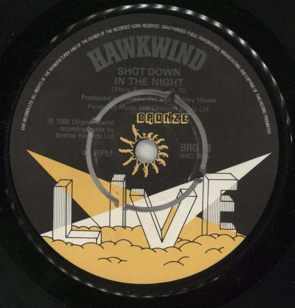 Hawkwind Shot Down In The Night UK 7" vinyl single (7 inch record / 45) HWK07SH01532