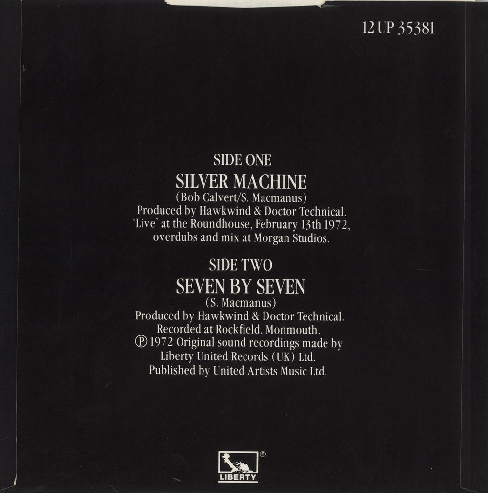 Hawkwind Silver Machine - Black Sleeve UK 12" vinyl single (12 inch record / Maxi-single)