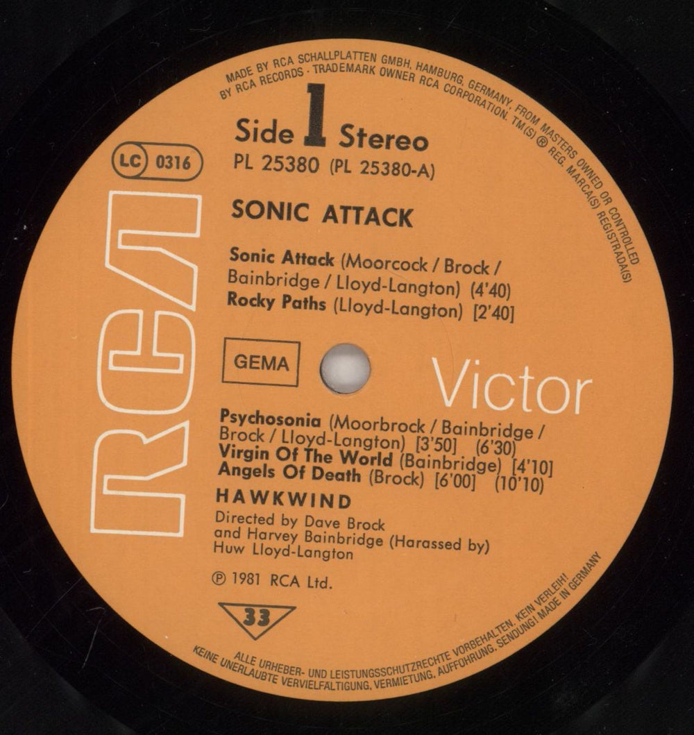 Hawkwind Sonic Attack German vinyl LP album (LP record) HWKLPSO787208