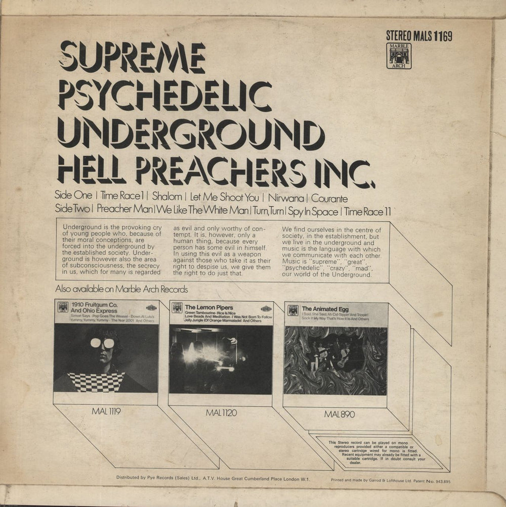 Hell Preachers Inc. Supreme Psychedelic Underground UK vinyl LP album (LP record)