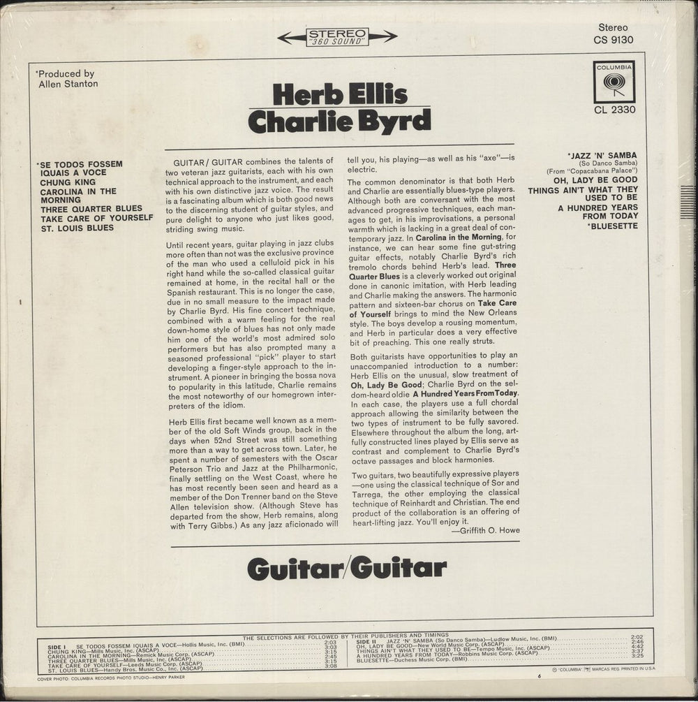 Herb Ellis & Charlie Byrd Guitar, Guitar US vinyl LP album (LP record)