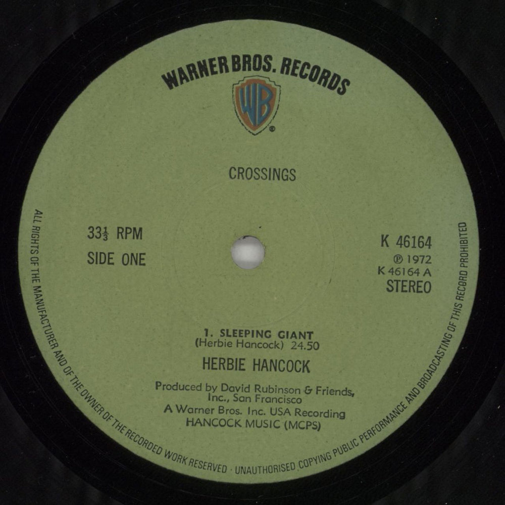 Herbie Hancock Crossings UK vinyl LP album (LP record) HHALPCR720005