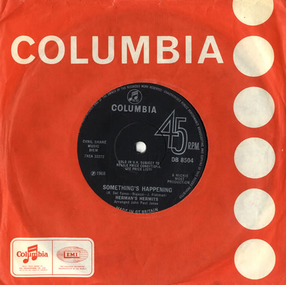 Herman's Hermits Something's Happening - solid centre UK 7" vinyl single (7 inch record / 45) DB8504