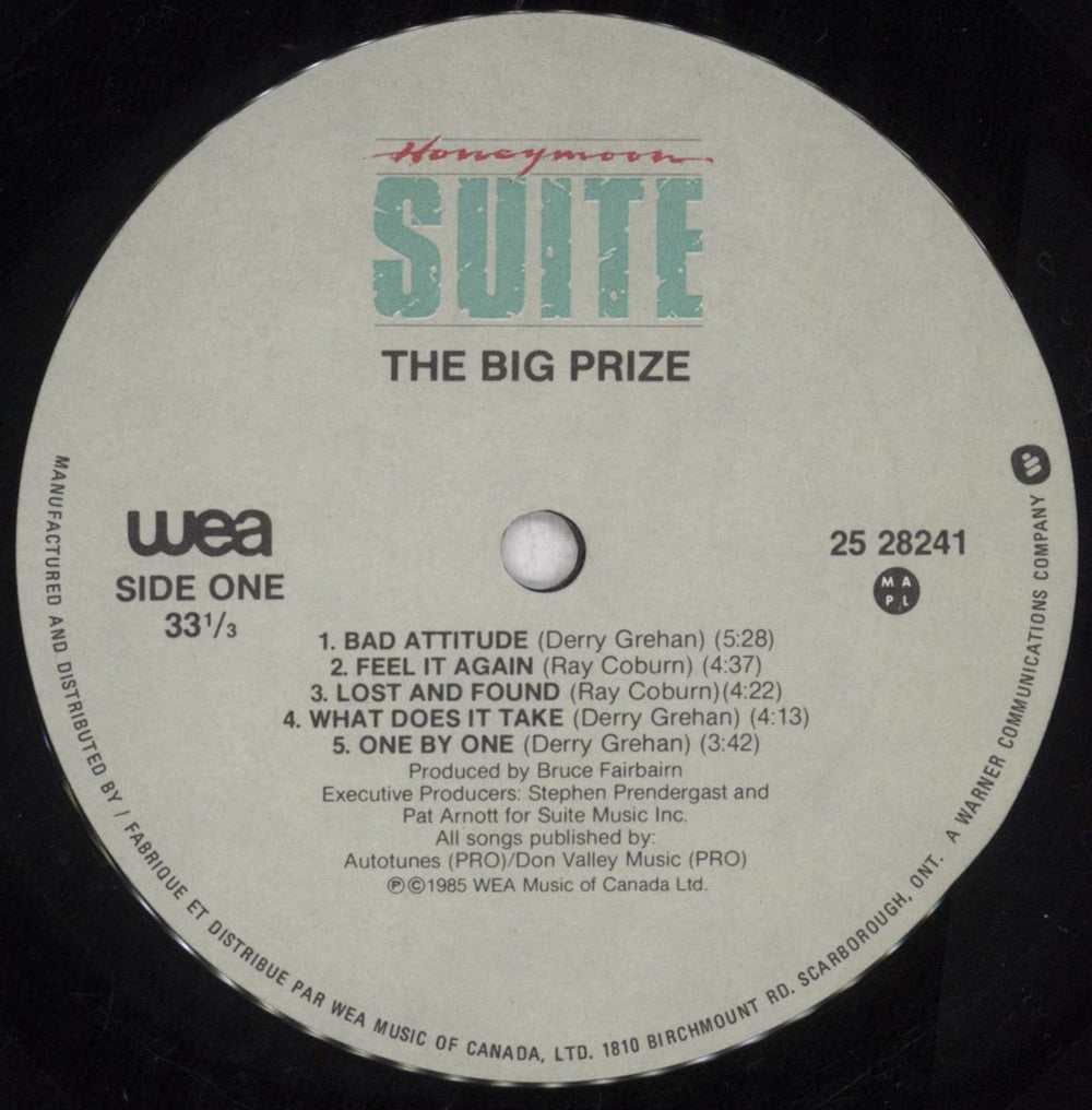 Honeymoon Suite The Big Prize Canadian vinyl LP album (LP record) HA4LPTH847019