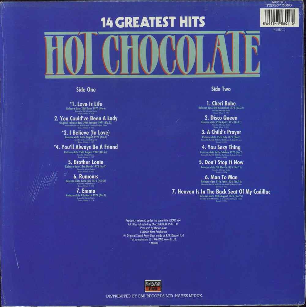 Hot Chocolate 14 Greatest Hits UK vinyl LP album (LP record)