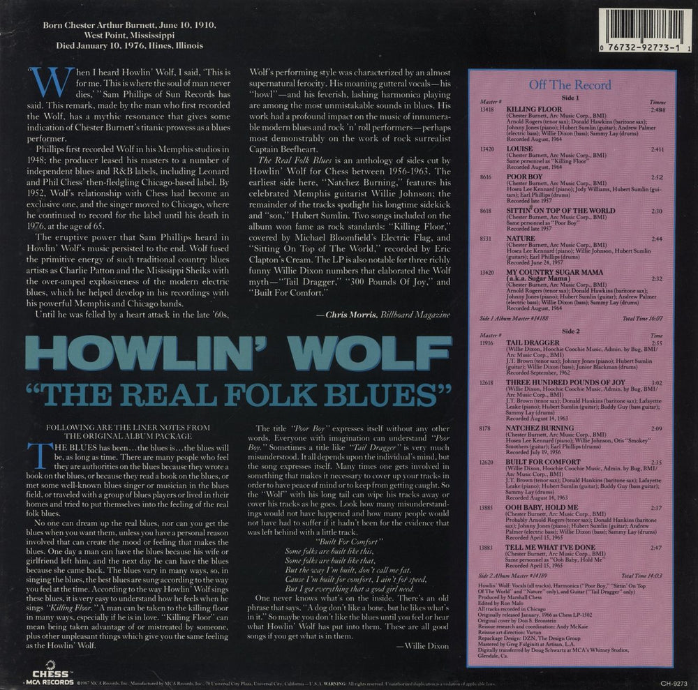 Howlin' Wolf The Real Folk Blues UK vinyl LP album (LP record) 076732927311